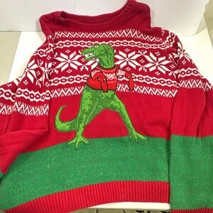 33 Degrees Christmas Sweater 2XL T-Rex Dinosaur Ugly Holiday Sweater Red Green